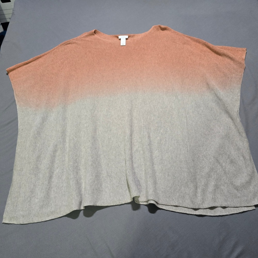 J. Jill Pure Jill Poncho Women One Size Orange Grey Ombre Ribbed Cotton Wrap